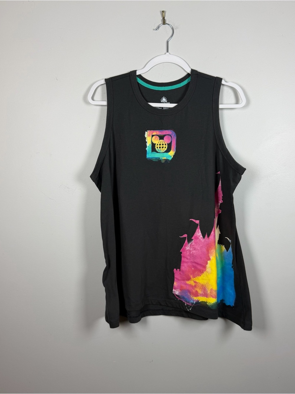 2022 Disney Parks Cinderella Black Castle Tie Dye Splash Tank Top Shirt XL - Picture 1 of 7